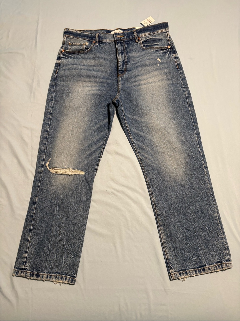 LOFT The High Waist Straight Crop Jean in Medium Indigo Wash Size 12 / 31 NWT